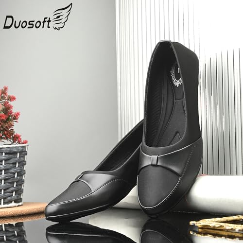 Image of Duosoft Women's Comfort Slip-On Loafers, Black Leather, Low Wedge Heel Bellies Dw-204-Brown