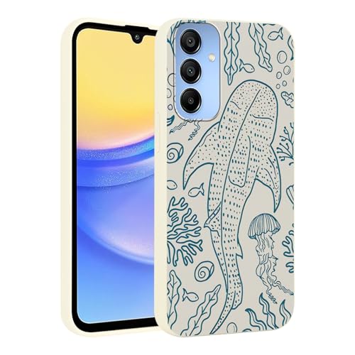 Phoona Phone Case for Samsung Galaxy A15 5G 6.5", Cute Girly Preppy Whale Marine Life Aesthetic Pattern Design for Girls Women, Slim Silicone TPU Shockproof Protection Cover, Teal