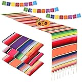3Pack Mexikanischer Tischläufer, 14 x 84 Zoll Mexikanische Serape-Tischläufer, Mexikanische Themenpartydekorationen mit 24-teiligen Bannern, Bunt gestreifter Fransen-Tischläufer für Fiesta, Hochzeit