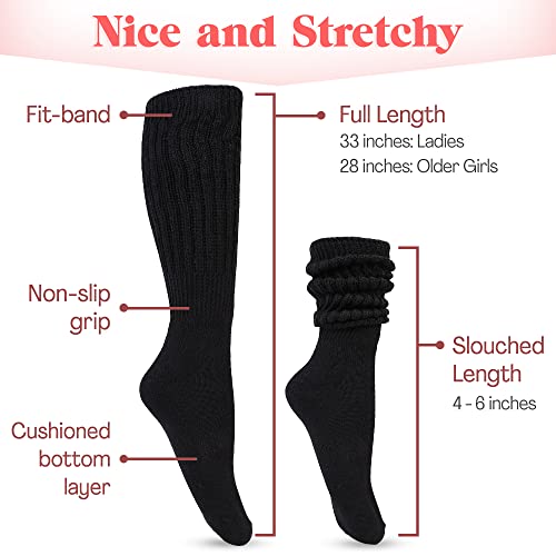 Hot Feet Slouch Socks Women 2 Pairs Slouchy Socks Extra Long Stacked Boot Socks For Women - 80S 90S Colorful Scrunch Socks Women Size 4-10 - Black/Black #TOP3
