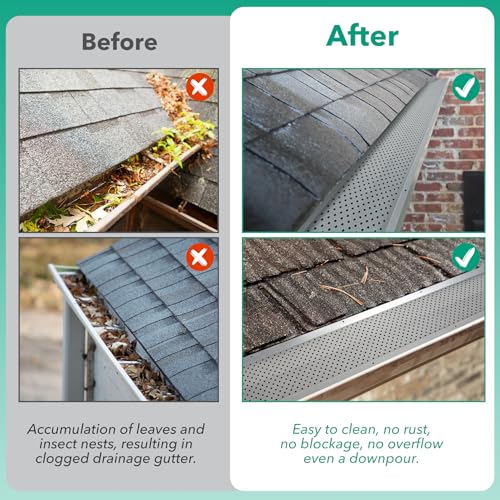 Image of Gutter Guard,5 inch Aluminum Leaf Filter Gutter Cover,50 PCS Total Length 200FT,Raptor Gutter Guards,Easy DIY Leaf Guards for Gutters Fits Any Roof or Gutter Type