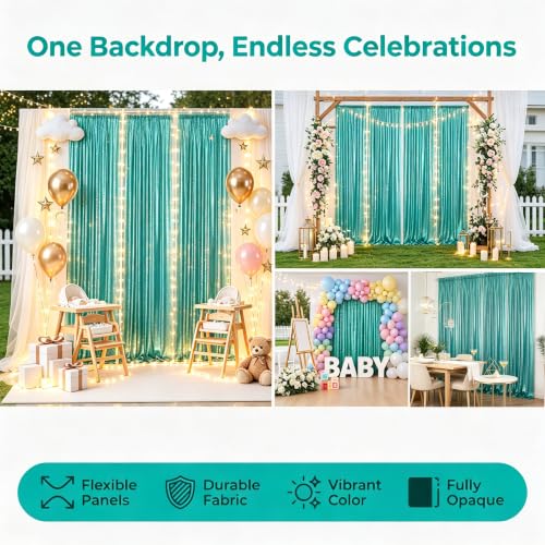 ShinyBeauty Sequin Backdrop Curtains 4 Panels Teal 2x8FT Sheer Drapes Party by ShinyBeauty - Used condition - Image 4