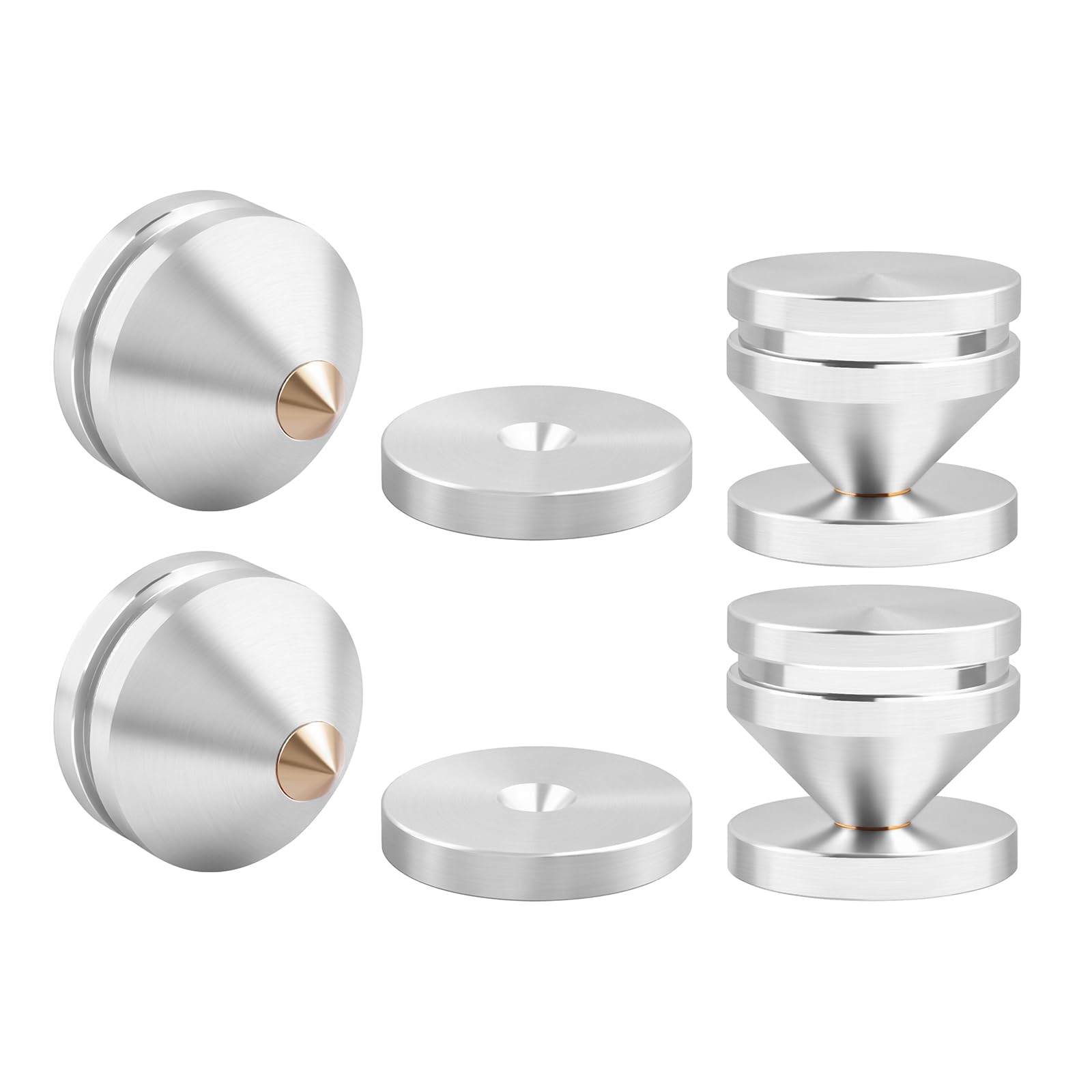 YYTCG HiFi Audio Isolation Feet 4-Pack Silver 23x20mm | Aluminum Alloy & Gold-plated Copper, Turntable Isolation Pads with Adhesives for Speakers, Subwoofers, Amplifier, Audio