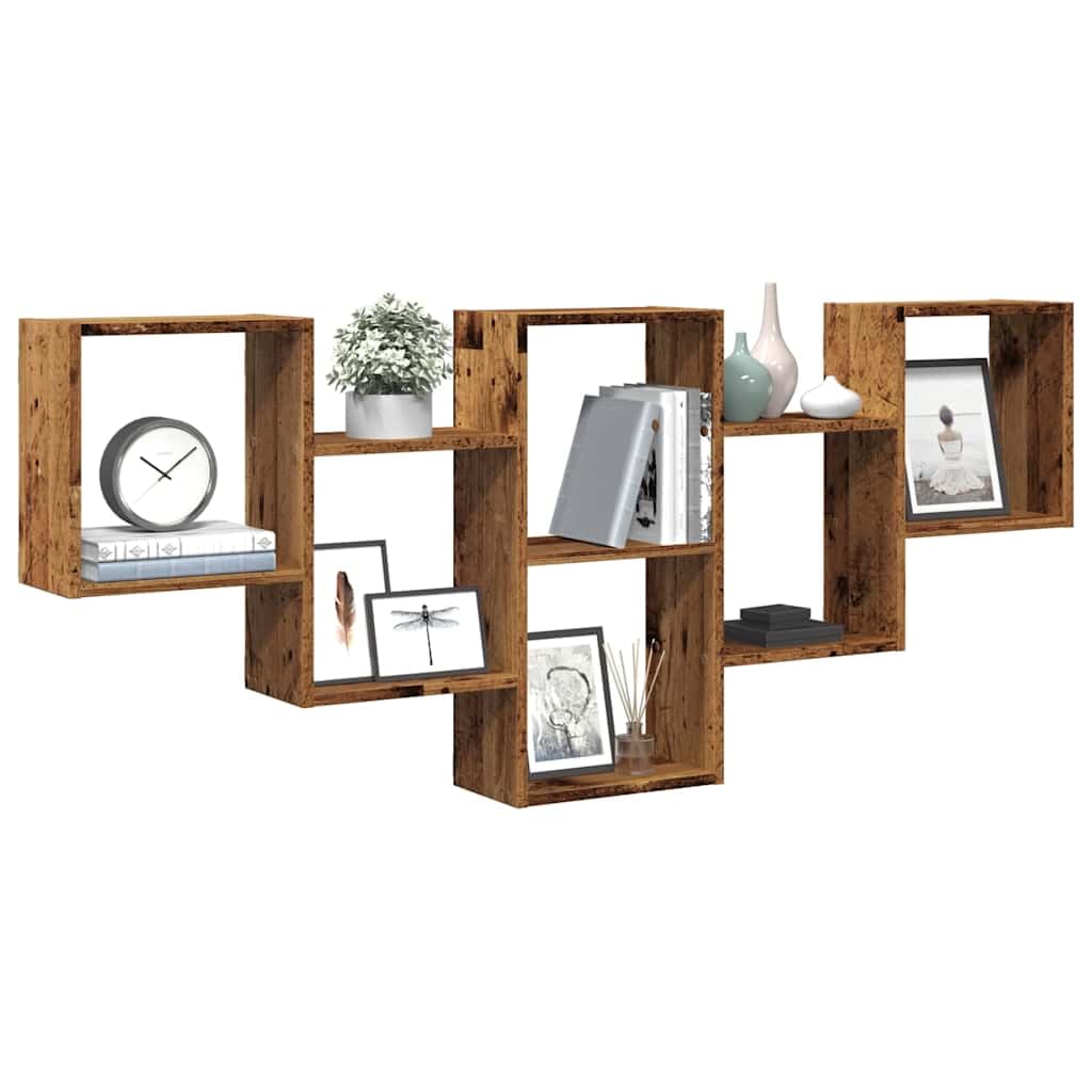 Wandregal Altholz Holzwerkstoff 159x18x66 cm Schwebendes Regal mit Stauraum für Bücher Deko und Pflanzen für Wohnzimmer Küche und Badezimmer