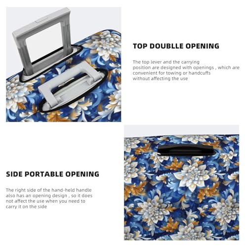 Blue and White Flowers Print Travel Luggage Covers, Washable Suitcase Covers Protector for Luggage 18-32 Inch High Elasticity4
