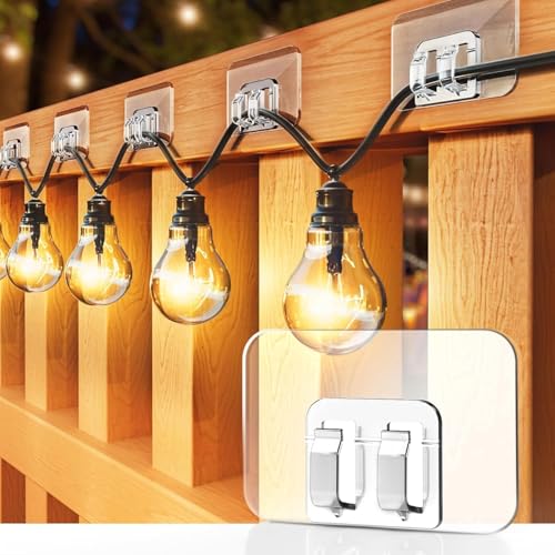 Image of 5 Pcs Wall Hanging String Light Sticker Hooks - Heavy Duty Self Adhesive Wall Hooks for Kitchen, Bathroom & Home, No Drilling PVC Stainless Steel Hooks for Decoration & Storage