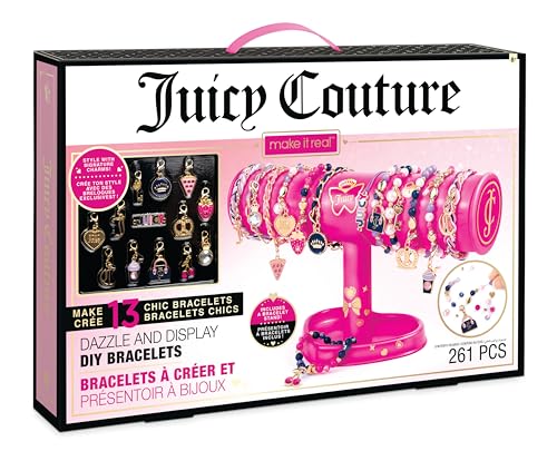 Make It Real: Juicy Couture - Dazzle & Display DIY Bracelets - 261pc Kit Pink Jewelry Stand Create 13 Chic Charm Bracelets Tweens-Girls-Kids 8+