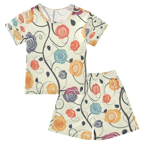 senya Short Sleeve Pajamas Sets Summer Cotton Sleepwear White Rose Red Yellow