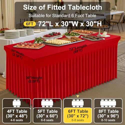 Image of Smiry 2 Pack Spandex Elastic Fitted Table Cloth Skirt for 6FT Table | Stretch Washable Table Cloth, Banquet Table Cover for Wedding, Party, Indoor & Trade Shows, (Red, 72Lx30Wx30H)