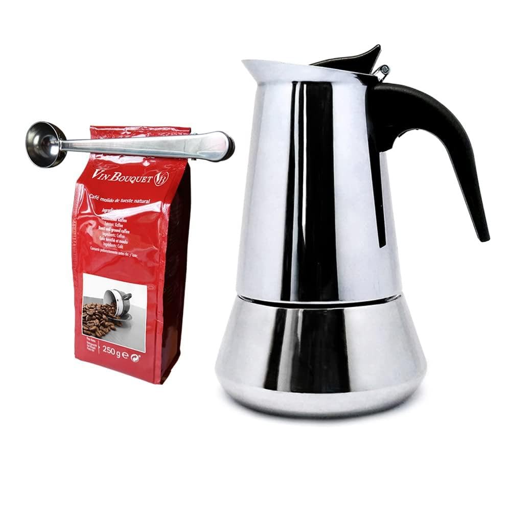 Cafetera italiana de inducción Nerthus: café perfecto de 6 tazas con cuchara medidora 1