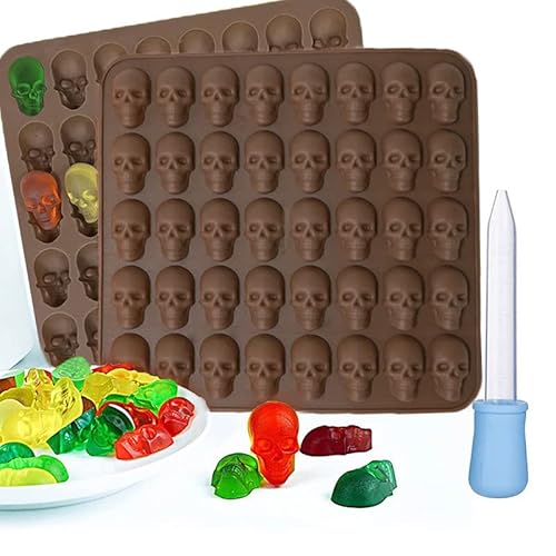 ysister Stampi per Caramelle in Silicone,40 cavità Stampi in Silicone Halloween 2 Pezzi Stampi per Cioccolatini in Silicone con Teschio per cioccolatini,caramelle,gelatine,praline,cubetti di ghiaccio
