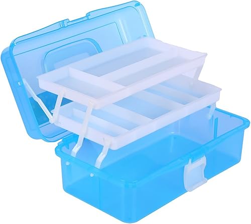 Miniatura 9 de Zhousensen Caja de almacenamiento transparente de tres capas de 13 pulgadas, organizador de manualidades, caja de herramientas plegable con asa,