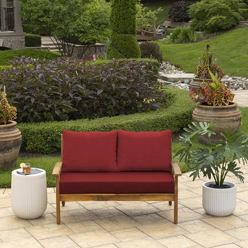 Image of Arden Outdoor Loveseat Cushion Set, 48 x 24, Water Repellent, Fade Resistant, Cushion Set for Couch, Bench, and Swing 48 x 24, Ruby Red Leala
