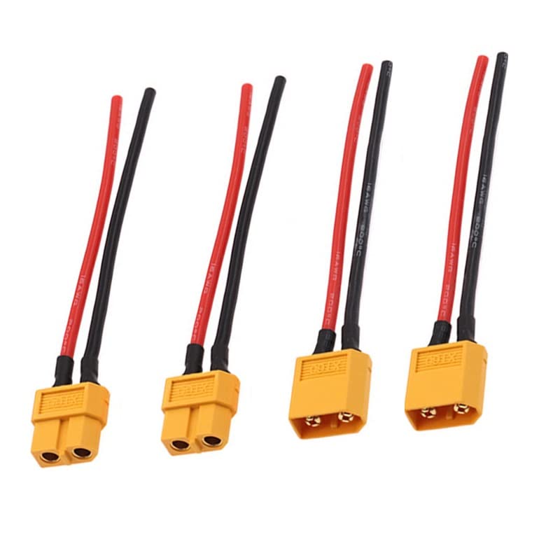 2 Paar XT60 Stecker Männlich/Weiblich mit 10cm 14AWG Silikonkabel | Hochtemperatur-Beständig | Wasserdichte RC Steckverbinder für Lipo Akku, Drohnen, Modellbau & RC Fahrzeuge