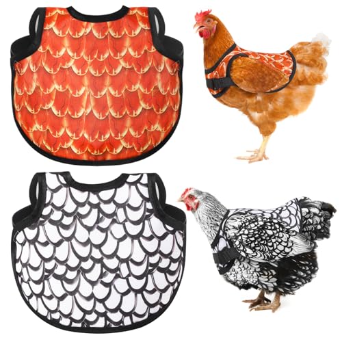 Pawaboo Chicken Saddle for Hens, 2 Pack Chicken Aprons Back Protector for Hens with Adjustable Strap, Hen Saddle Vest Clothes Protect Back and Sides, Poultry Accessories for Hen, 1 Red + 1 White