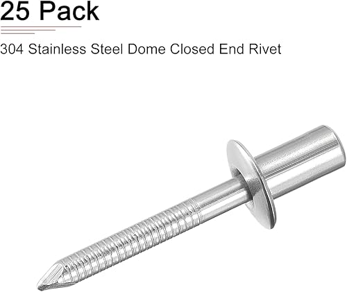 Miniatura 6 de Remaches ciegos de 0.252 in x 0.472 in (DxL)  Paquete de 25  Bueno para la unión de maquinaria  Remache de extremo cerrado de cúpula de acero