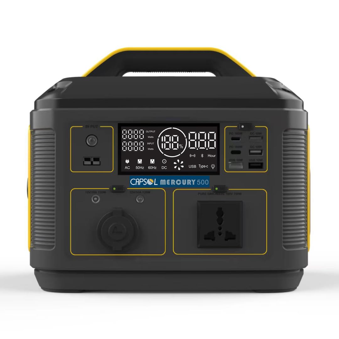 MERCURY 500, Portable Power Station 403Wh, 500W AC, Fast Charging Solar Generator 1.5hrs to 100%, LiFePo4 Battery, USB-CPD3.0 100w, LED Lights for Camping, Caravans, Desert, Outdoor