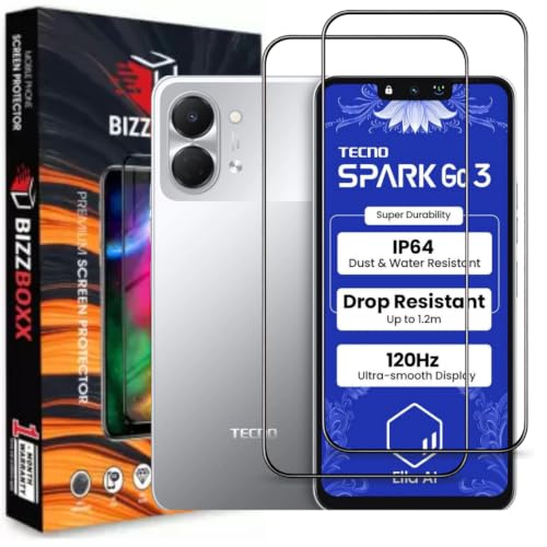 Image of Screen Guard For Tecno Spark Go 3 Tempered Glass Screen Protector Guard - HD Clarity, Anti-Fingerprint Temper Guard (Tecno Spark Go 3-6.74 Inch) With Installation Kit - Pack of 2