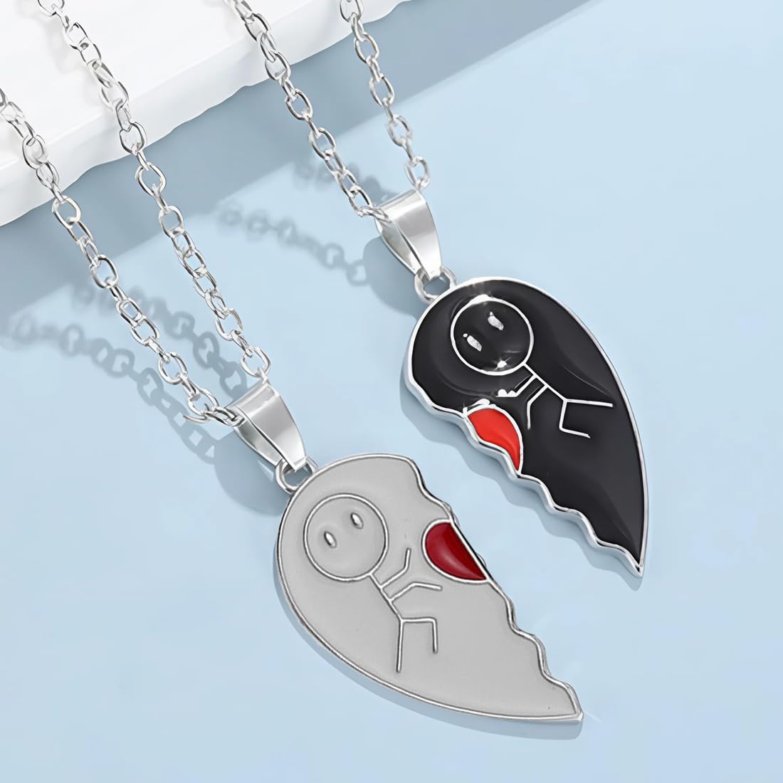 LEEQBCR Set di 2 Pezzi Collana Con Ciondolo dell'Amicizia, BFF, Migliore Amico, Cuore da Combinatore in Bianco e Nero per Ragazzi e Ragazze - Regalo di Compleanno