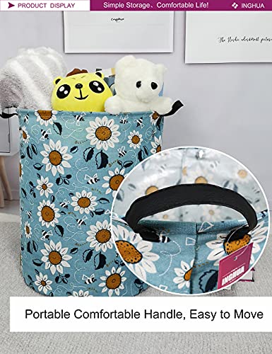 Image of Sunflower Fabric Storage Bin Nursery Organizer Baske | Organizer Bin Dirty Clothes Collapsible Waterproof for College Dorms, Boys and Girls Bedroom,Bathroom