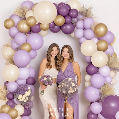 Image of AULE 155Pcs Dusty Purple Balloon Arch Kit Sand White Gold Balloons | Macaron Purple Balloons Garland for Birthday Anniversary Engagement Bridal Shower Wedding Theme Party Decoration