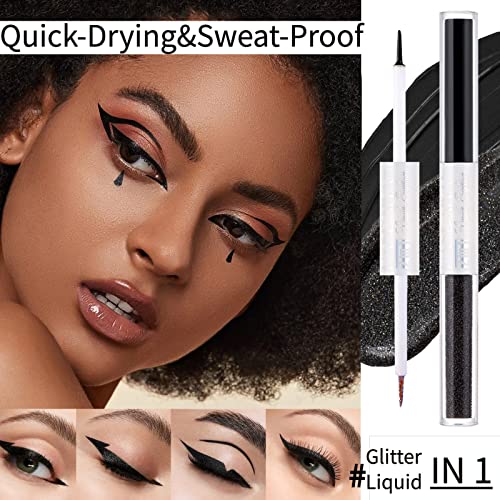 Sayingart 2N1 Matte Liquid&Glitter Shimmer Eyeliner Set, 6 Colors Metallic Satin Finish Rainbow Spark Eye Liner Pen, 24H Waterproof High Pigmented Smudge Proof Gel Makeup Kit For Women #TOP1