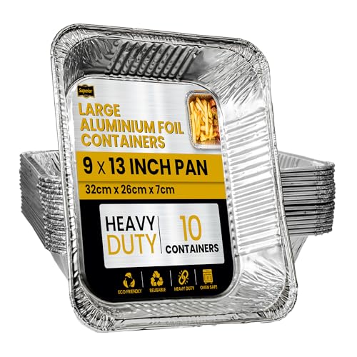 Superior Large Foil Aluminium Trays Pack of 10 Heavy-Duty Deep Tin Foil Trays 32 x 26 cm Ideal for Cooking Baking Roasting BBQ Meal Prep Storage Tray Foil Containers for Christmas Parties