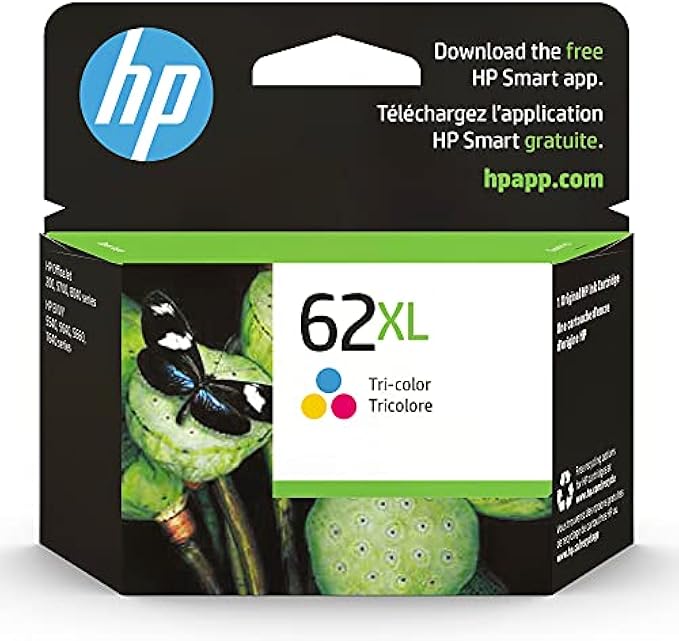 HP 62XL Tri-color High-yield Ink | Works with HP ENVY 5540, 5640, 5660, 7640 Series, HP OfficeJet 5740, 8040 Series, HP OfficeJet Mobile 200, 250 Series | Eligible for Instant Ink | C2P07AN
