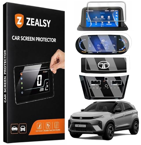 Image of Compatible For Tata Nexon EV Screen Guard | 7 Inch Infotainment Display / 7inch Instrument Cluster /Steering /AC Console CREATIVE PLUS | 2025-2026 Facelift Protector (7 Inch Pack Of 4)