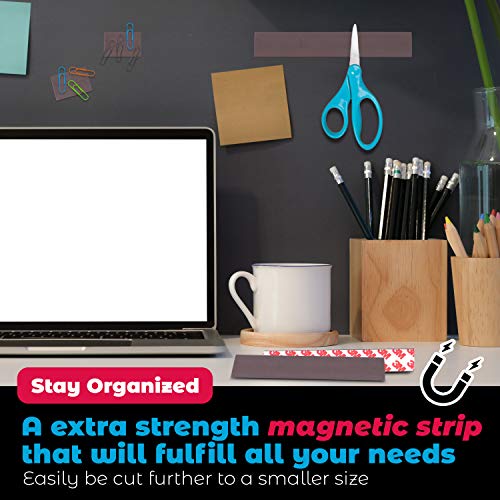 NextClimb Flat Magnetic Tape Strips Extra Strong Magnet and Adhesive Tape - Perfect for Teachers, Crafts and DIY Projects (10-Pack (1 x 11in) 3M Adhesive)