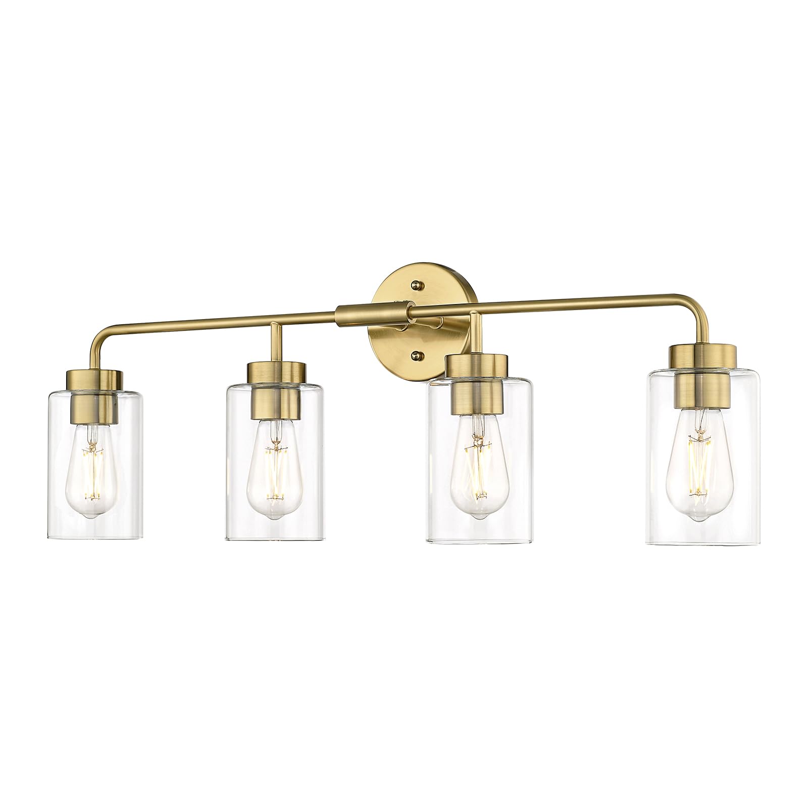 zeyu 4-Light Bathroom Light Fixtures, Gold Vanity Lights for Bathroom, 31 Inch Wall Sconce Lighting, Brushed Gold Finish, Clear Glass Finish, ZS62B-4W BG