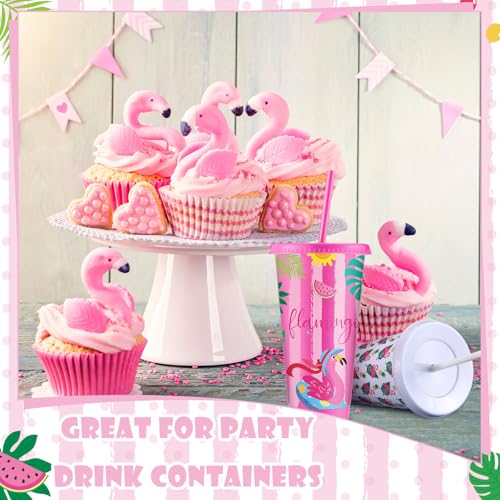 24 Reusable Flamingo Cups with Lids & Straws - Party Supplies - Image 6