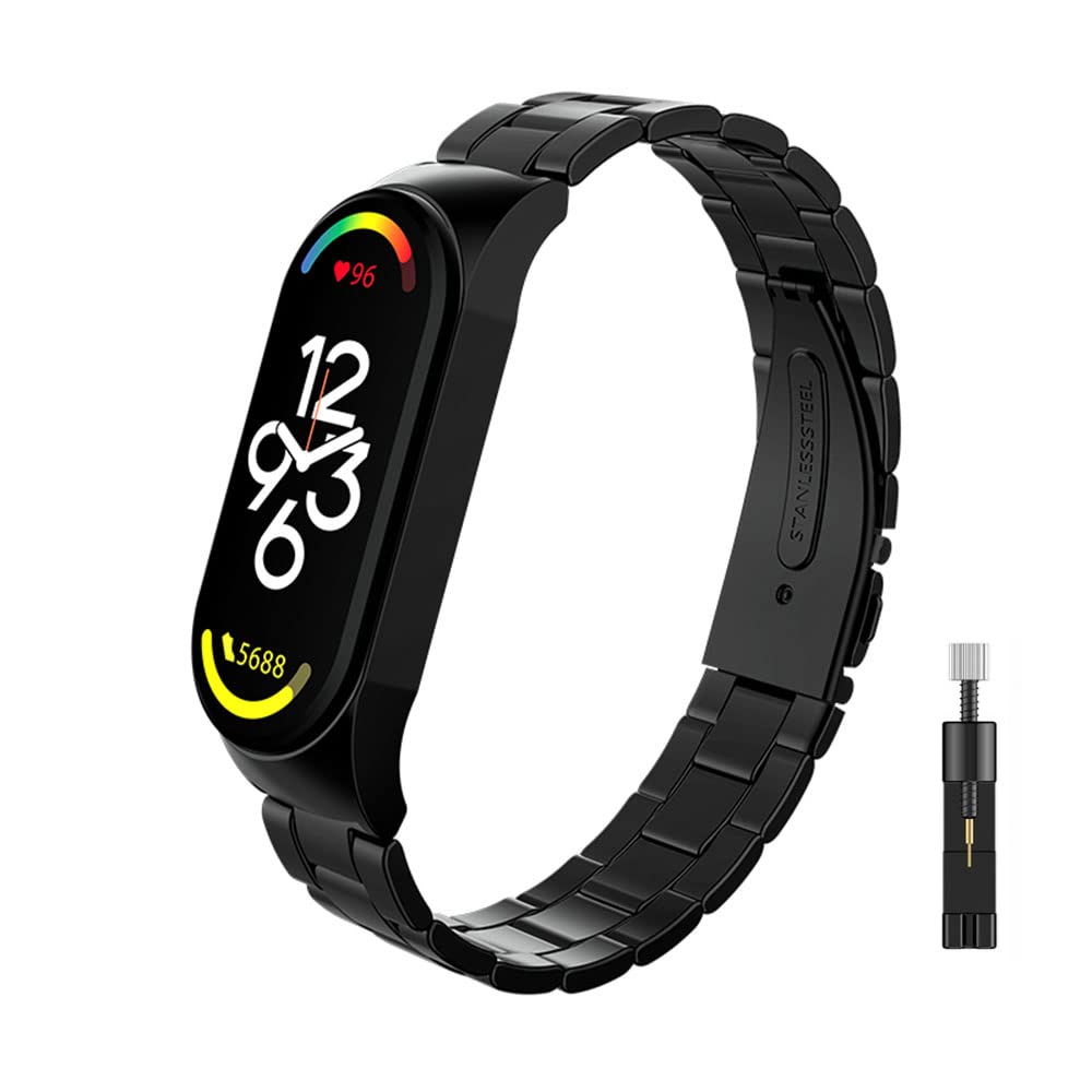 MejiwasmiStrap for Xiaomi Mi Band 7, Metal Wrist Bracelet Mi Band 7 Strap Replacement Band Stainless Steel Wristbands