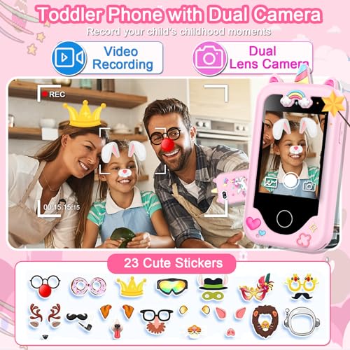 Image of Kids Smart Phone for Girls Toys, Gifts for 3-10 Year Old Girls Boys Pink | Christmas Birthday Kids Toys, 2.8 inch Touchscreen Toddler Learning Cell Toy Phone with Dual Camera, Game, Music Player, 8GB Card