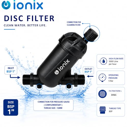 Image of IONIX 1 Inch Y Type Disc Filter for Water Tank | High Efficiency Disc Filtration | BSP Thread Inline Sediment Filter | Dirt, Sand Protection for Home, Irrigation & Pipeline