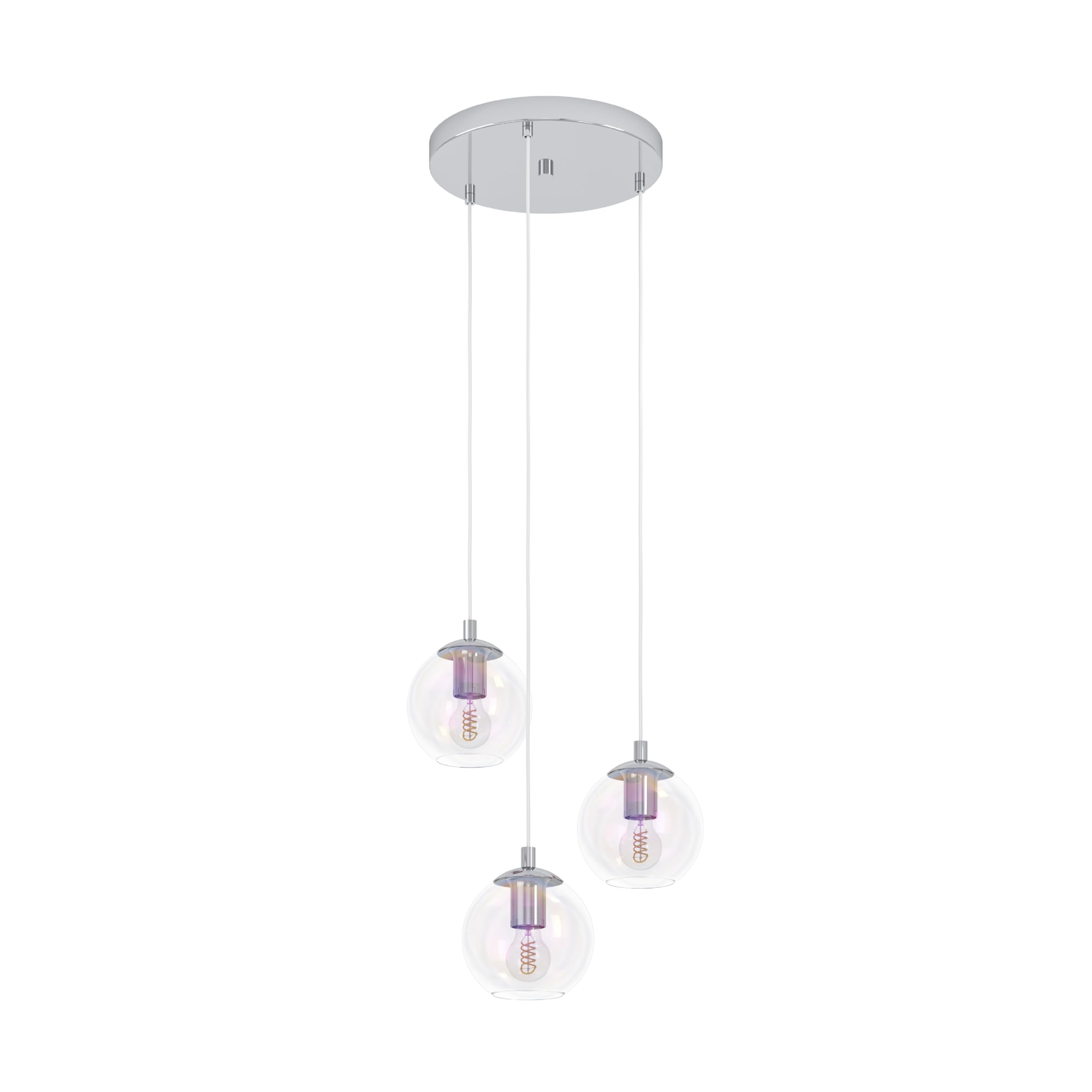 Eglo Iridescent Cluster Pendant Lighting Ariscani 2, 3-Light Hanging Lamp For Dining Table, Ceiling Light Fitting Living Room, Chrome Coloured Metal And Shimmering Glass, E27 Socket, Ø 42.5 Cm