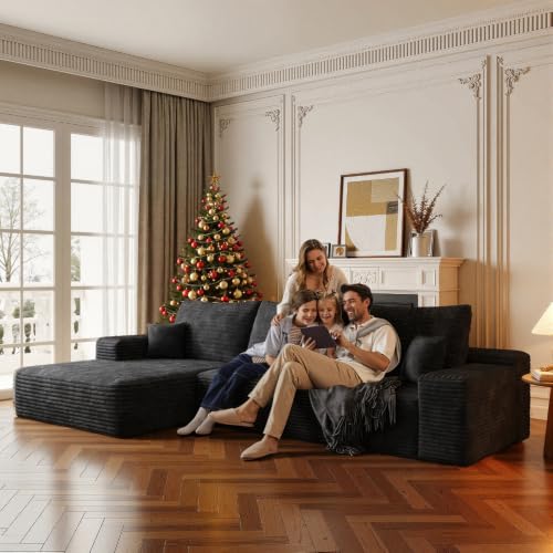 Image of Boneless Couch, Modular Sectional Couches for Living Room, U-Shaped Cloud Couch Sofa with Deep Seat, Fluffy Corduroy Upholstered Corner Sofa