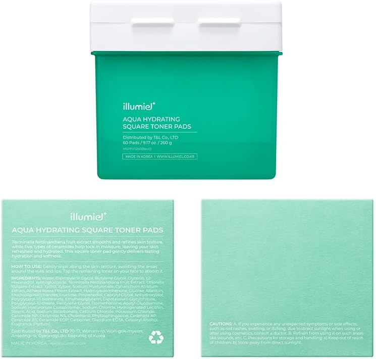 Aqua Hydrating Square Toner Pads for Long-Lasting Skin Moisture Barrier with Xylitylglucoside & Kakadu Plum Extract Exosome [Vegan & Korean Skincare] – 60 Pads(9.17 fl. oz) - Image 2