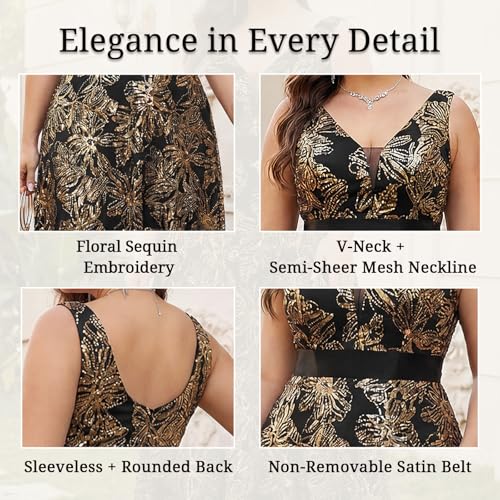 Image of Plus Size Formal Dresses for Women with Embroidery Sequin and V-Neck, A-Line Maxi Dress for Wedding and Cocktail