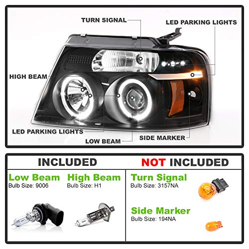 Image of ACANII - For 2004-2008 Ford F150 LED Halo Ring Black Housing Projector Headlights Headlamps, Driver & Passenger Side