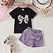 Azmxynol kid Young Girl Clothes Outfits Cute Sweet Bowknot Print T-Shirt + Bowknot 2 In 1 Denim Short Summer Clothing Set(9-10T)