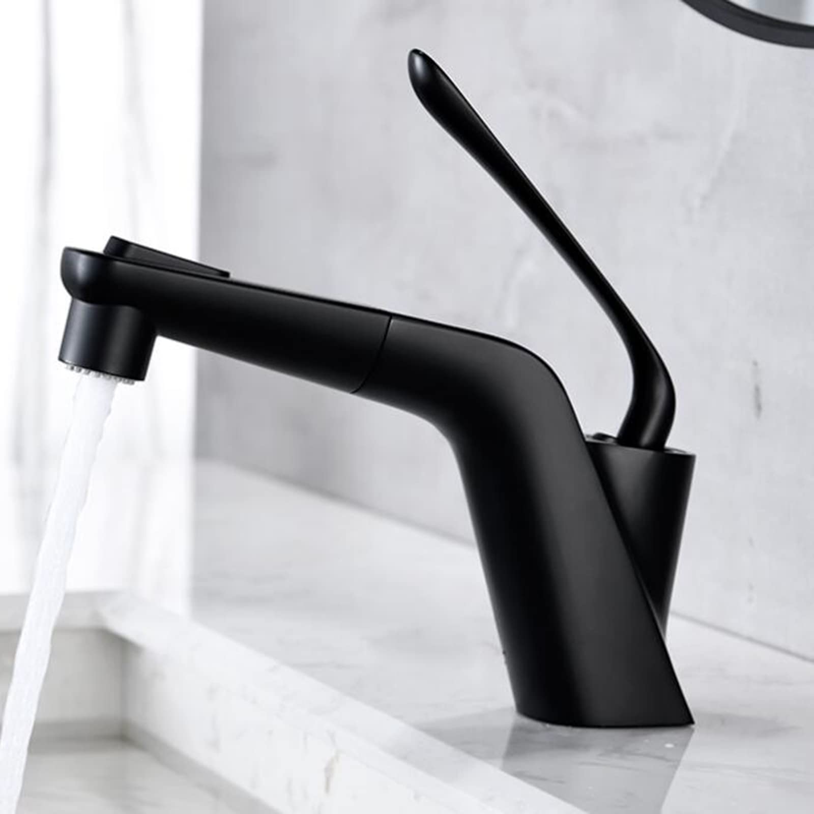 VDOQTLJT Basin Faucet with Pull Out Spray Brass Single Hole Hot and Cold Water Multifunction Telescopic Bathroom Faucets-Black(Cromo)