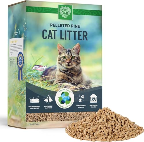 Small Pet Select Premium Pine Pelleted Cat Litter, 100% All Natural Pellet Kitty Litter, Non Clumping Non Tracking Low Dust Litter Meant for Use with Sifting Litter Box, Made in USA, 25 lbs