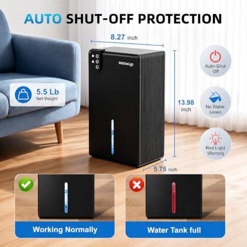 Image of 98 OZ Small Dehumidifier for Home 1000 Sq Ft, Quiet Dehumidifier with Drain Hose, Auto Shut-Off, Sleep Mode, 7-Color Light for Basement, Bedroom, Bathroom, Closet, RV (Black)