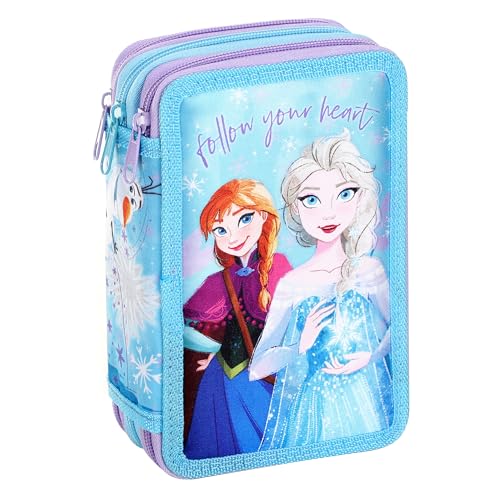 Reine des Neiges crayon Trousse remplie de fournitures scolaires pour enfants à 3 niveaux avec stylos, marqueurs Motif cochon, blanc cassé