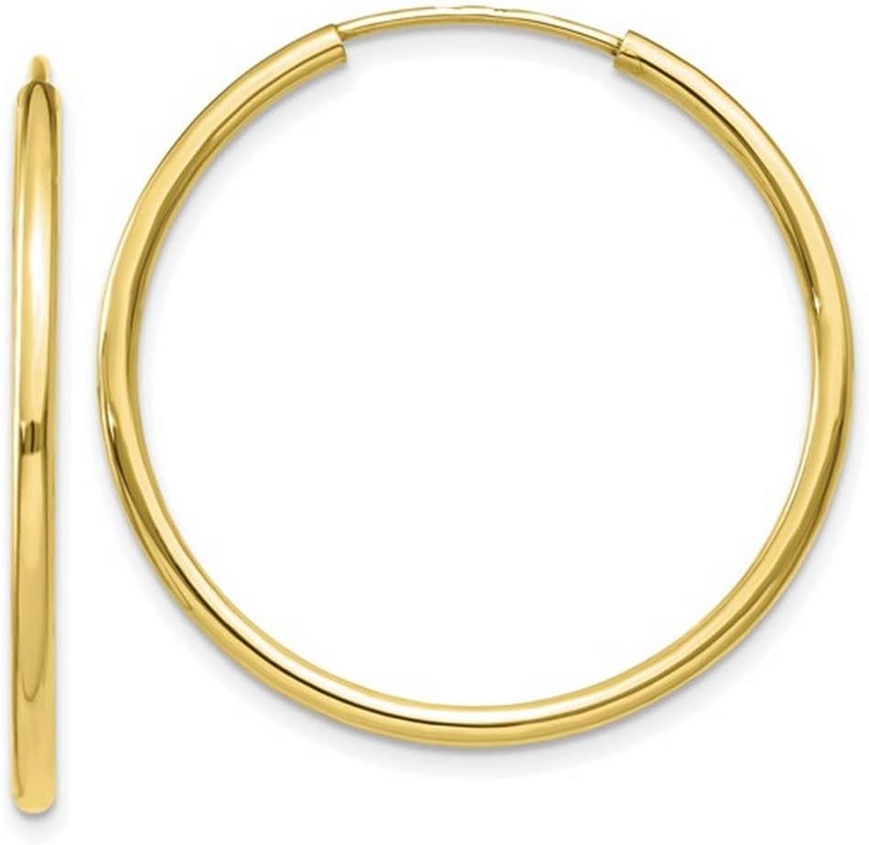 Jewelryweb Solid 14k Gold 1mm Seamless Endless Tube Hoop Earrings (10mm-27mm) (yellow or white)