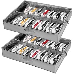 Organizador Zapatos debajo Cama 2 Pcs, para 32 Pares de Zapatos, Almacenaje, Organizar para Parte Superior del Armario, Cajas con Ventana Transparente