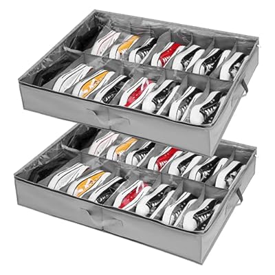 Organizador Zapatos debajo Cama 2 Pcs para 32 Pares de Zapatos Almacenaje Organizar para Parte Superior del Armario Cajas con Ventana Transparente
