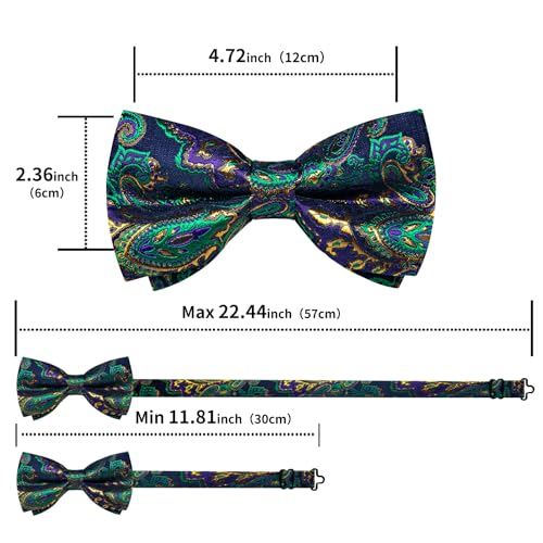 Image of DiBanGu Paisley Pre-Tied Bow Ties for Men Silk Adjustable Bowtie and Pocket Square Cufflinks for Wedding Party