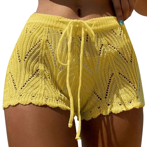 Dasongff - Pantalones cortos de playa para mujer Sarong Wrap Sheer Cover Ups Falda Shorts Coverups para bikini trajes de baño bohemio pantalones cortos de baño de malla Bikini Shorty de punto de